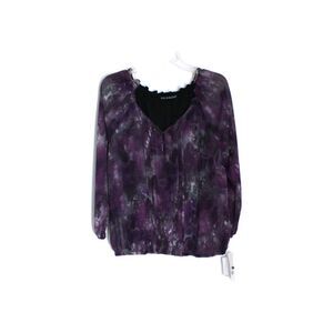 Zac + Rachel Peasant Top  Purple V Neck Size Large NWT